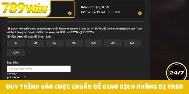 Quy trình vào cược chuẩn để giao dịch không bị treo